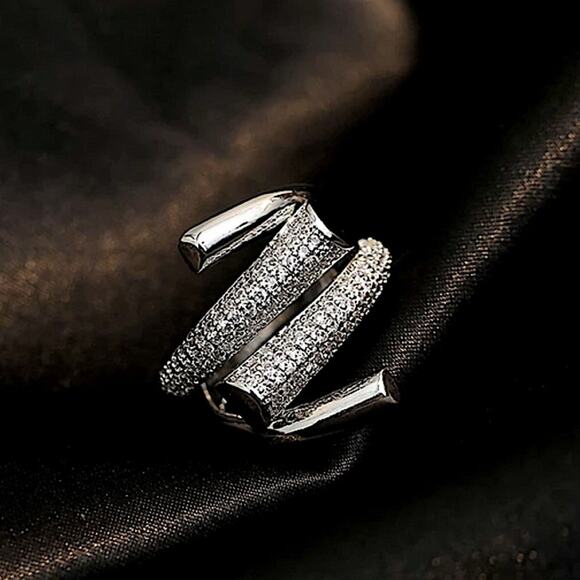 White Gold Micro Zircon Statement Ring - Picture 2 of 11